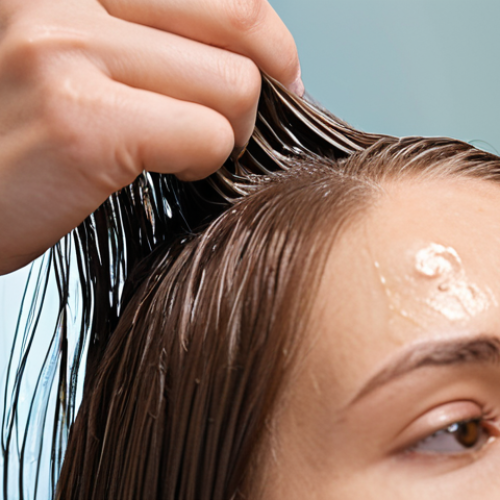 Home 18 **
Close-up shot of damaged hair being treated with a protein shampoo. The hair is visibly split, dry, and lacking shine. Focus on the texture and the application of the shampoo. Capture the "rescue mission" aspect of the protein treatment. Use a shallow depth of field to emphasize the damaged strands.
**