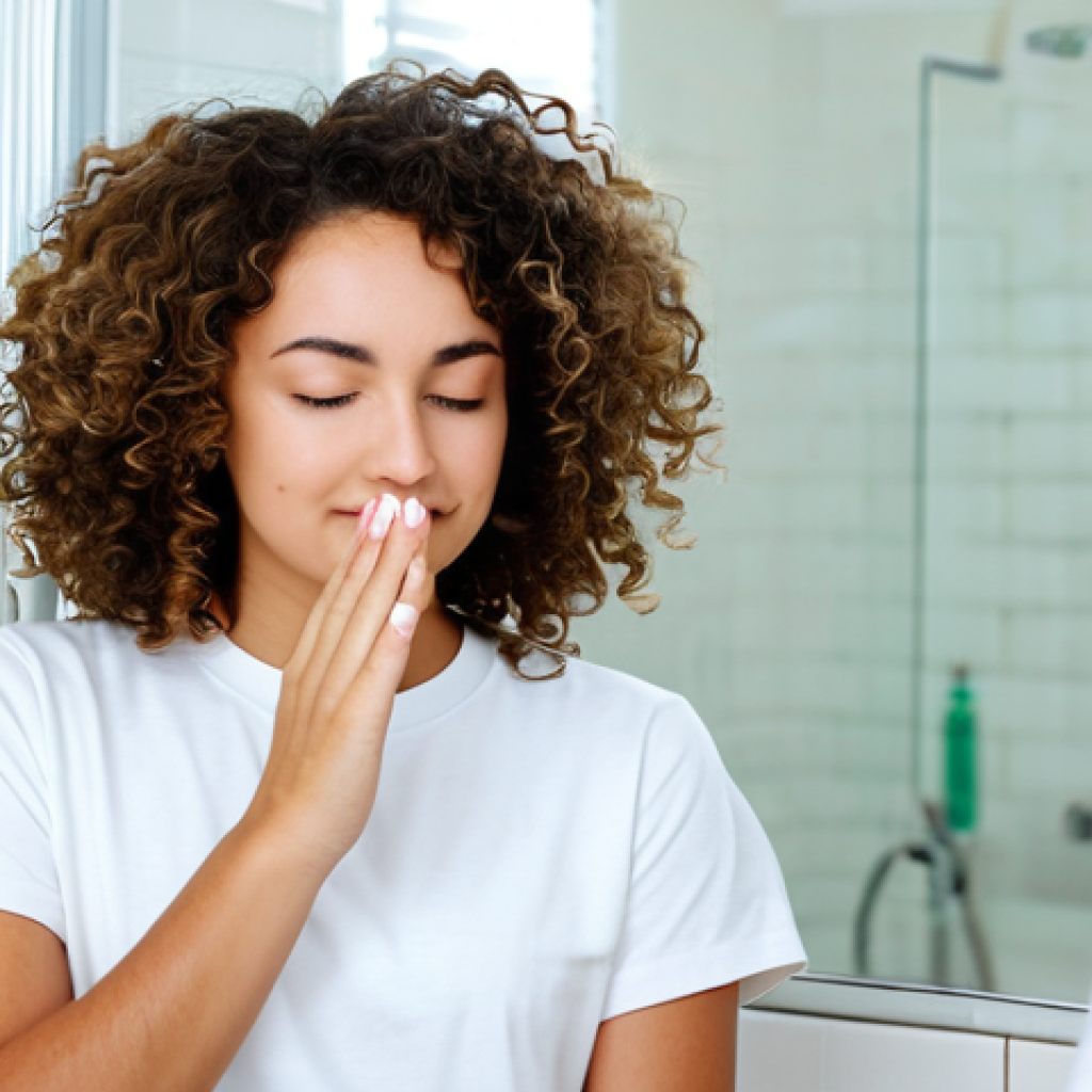 곱슬머리용 헤어 세럼 추천 - Serum Application**

Prompt: "Woman with curly hair applying serum to her ends using the 'praying ha...