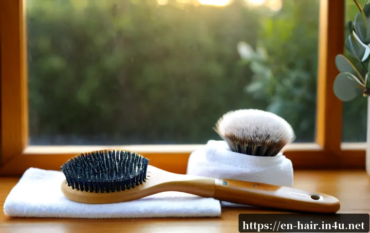 Home 30 다목적 헤어 브러쉬 추천 - Photorealistic product comparison scene of three versatile hair brushes arranged neatly on a light o...